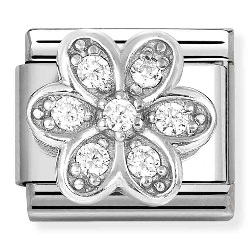 NOM 330322 06 COMP Classic SYMBOLS steel, CZ & 925 sterling silver RICH WHITE daisy (33032206)
