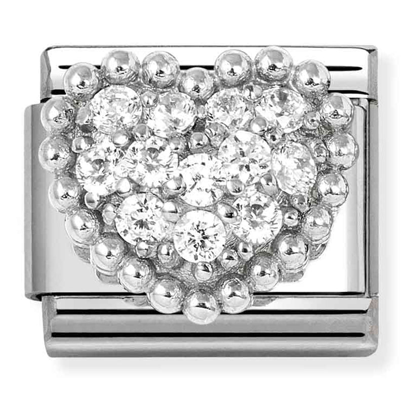 NOM 330322 07 COMP Classic SYMBOLS steel, CZ & 925 sterling silver RICH WHITE dot heart (33032207)