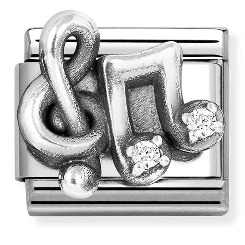 NOM 330323 12 COMP Classic SYMBOLS OX steel, CZ & 925 sterling silver Treble clef & music note WHITE (33032312)