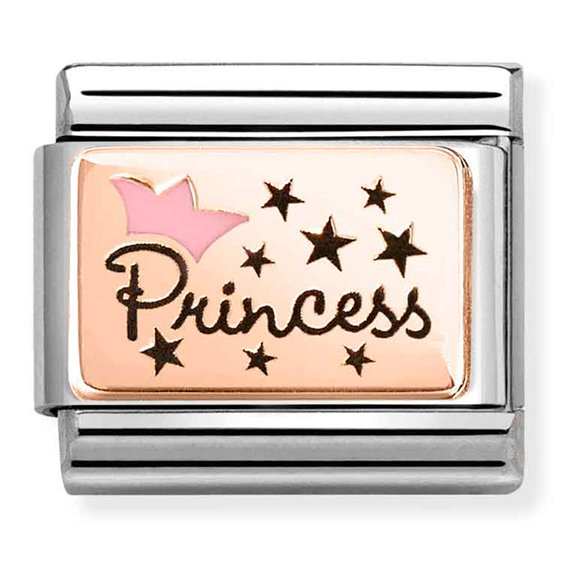 NOM 430204 02 COMP Classic PLATES (IC) steel, enamel & 375 rose gold Pink princess crown (43020402)