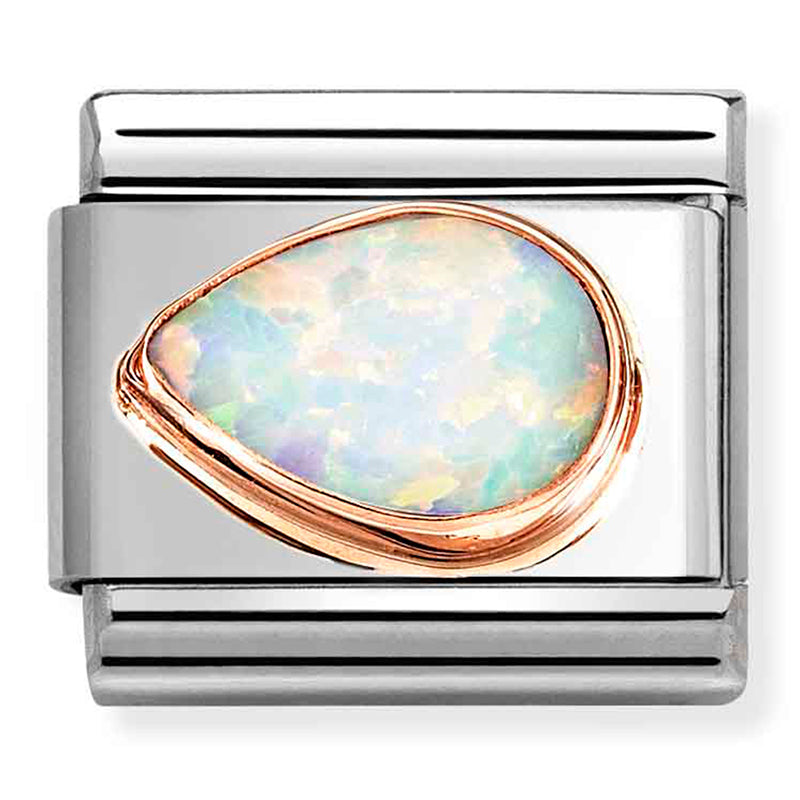 NOM 430513 07 COMP Classic FACETED STONES DROP LEFT in steel & 375 rose gold WHITE OPAL (43051307)