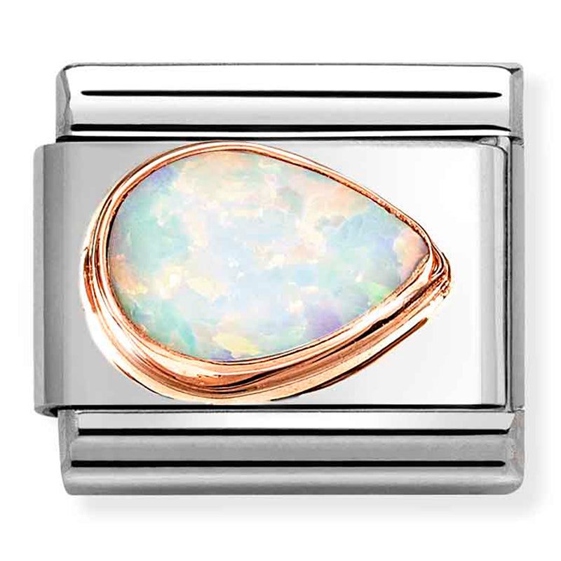 NOM 430514 07 COMP Classic FACETED STONES DROP RIGHT in steel & 375 rose gold WHITE OPAL (43051407)