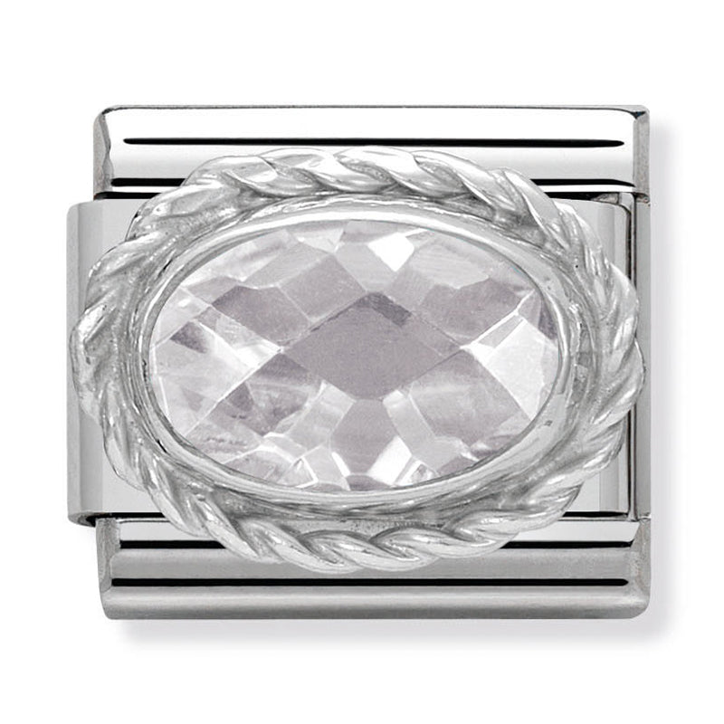 NOM-330604 010(prev030606 010) COMP Classic FACETED OVAL CZ st/steel, silver 925, twist detail (WHITE)
