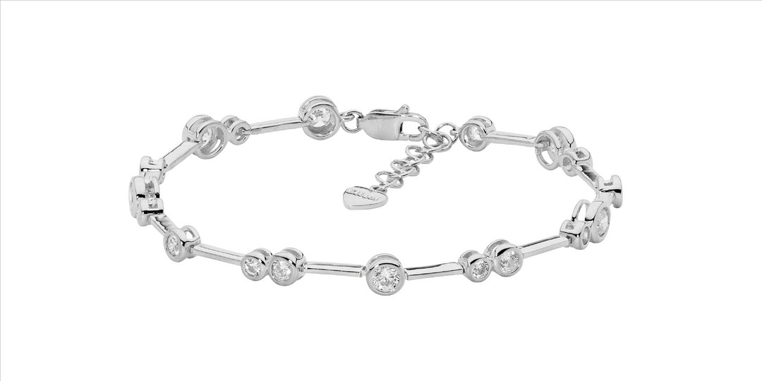 SS bezel set wh cz bar bracelet w/ext chain