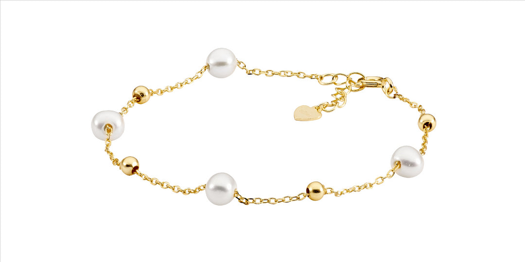 SS freshwater pearl & ball 18+2cm bracelet w/gold plating