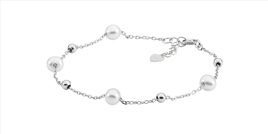 SS freshwater pearl & ball 18+2cm bracelet