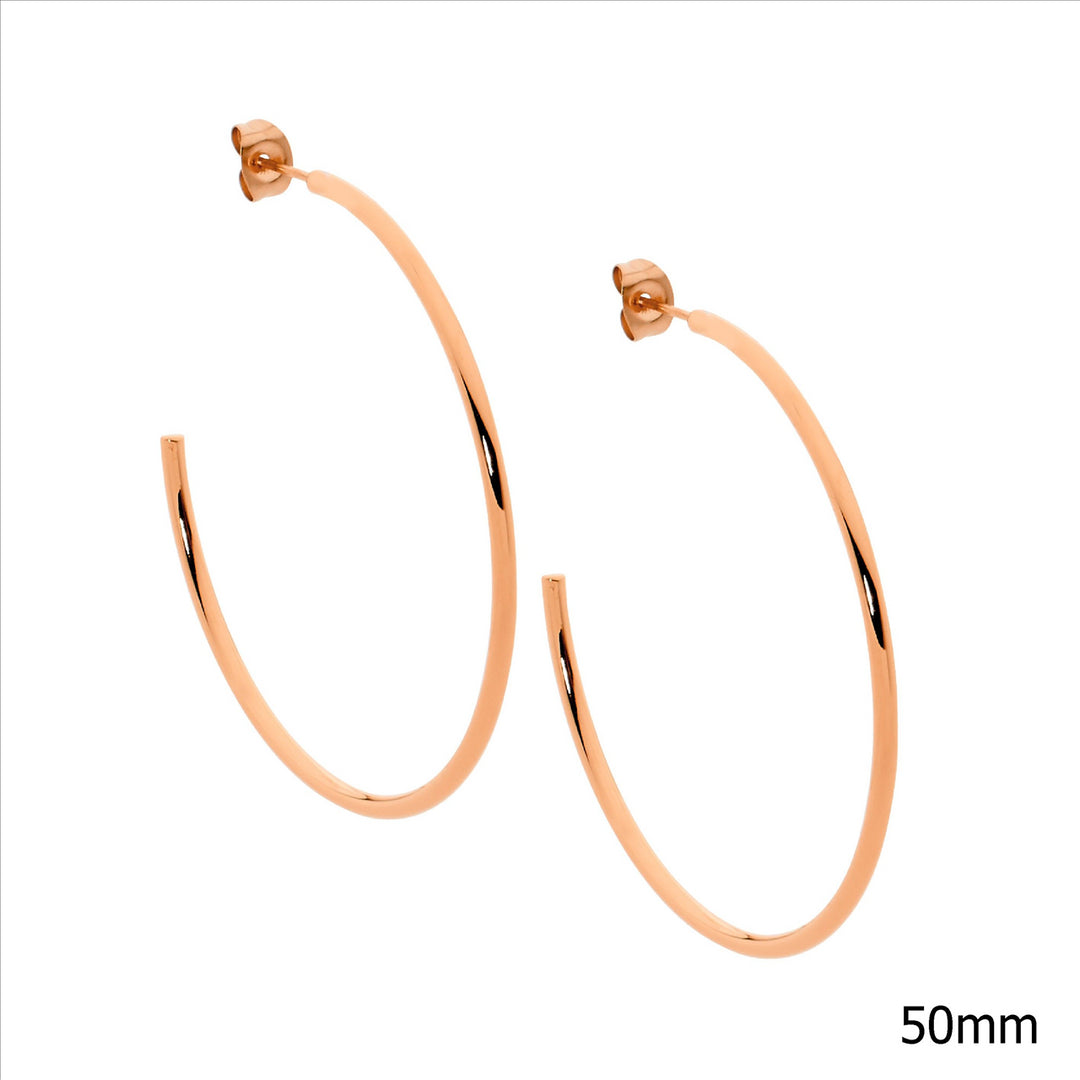 Stainless Steel 50mm Hoop Earrings w/ Rose Gold IP Plating