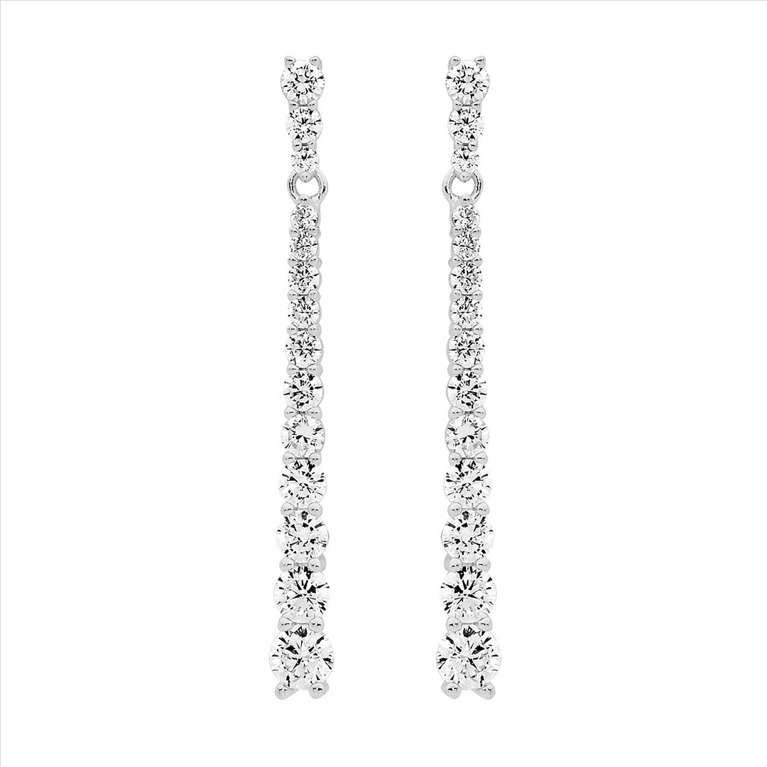 SS Round Gradual WH CZ Drop Earrings