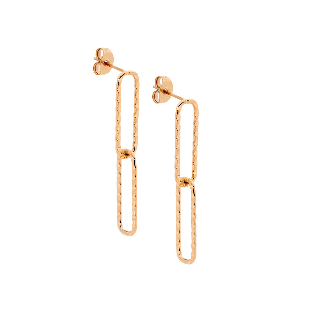 Stainless Steel Double Open Oval Earrings w/Rose Gold IP Plating