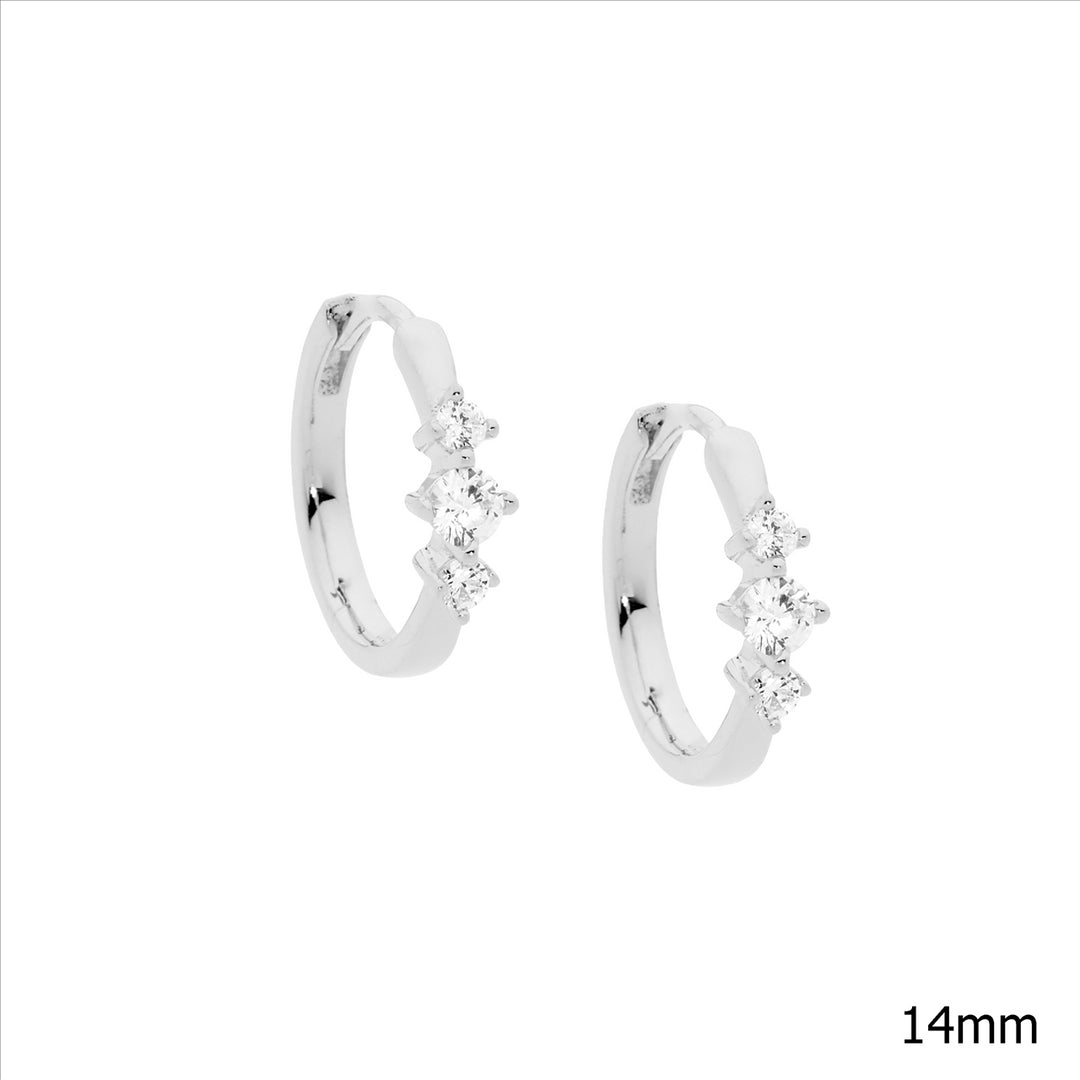 SS 14mm Hoop Earrings w/3 WH CZ Feature
