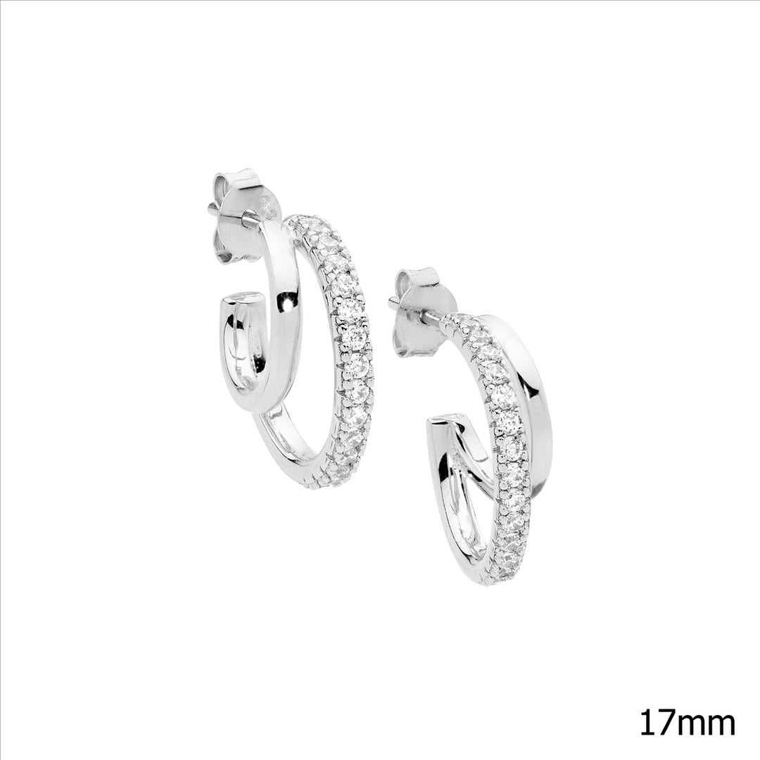 SS 17mm Dble Hoop Earrings, 1x WH CZ