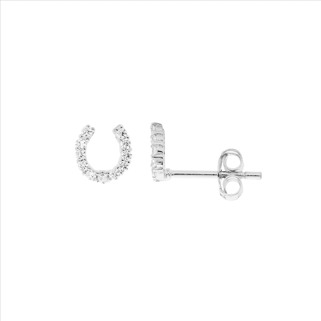 SS WH CZ 6mm Small Horse Shoe Earrings