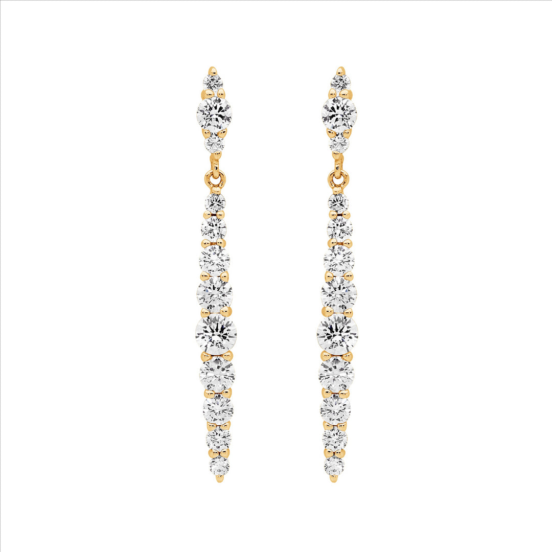 SS Gradual WH CZ to Cntr Drop Earrings w/Gold Plating