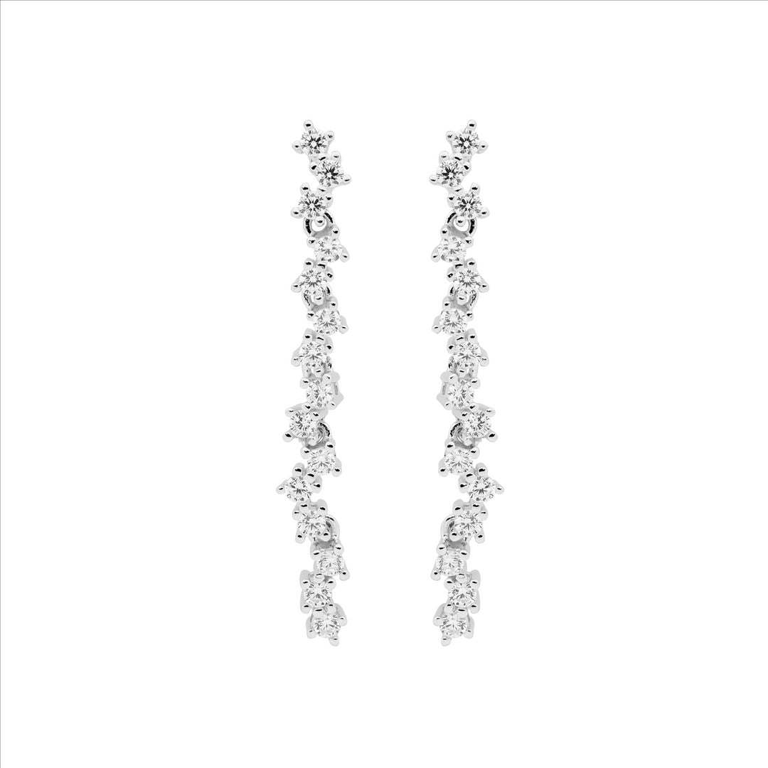 SS WH CZ Staggered 4cm Drop Earrings
