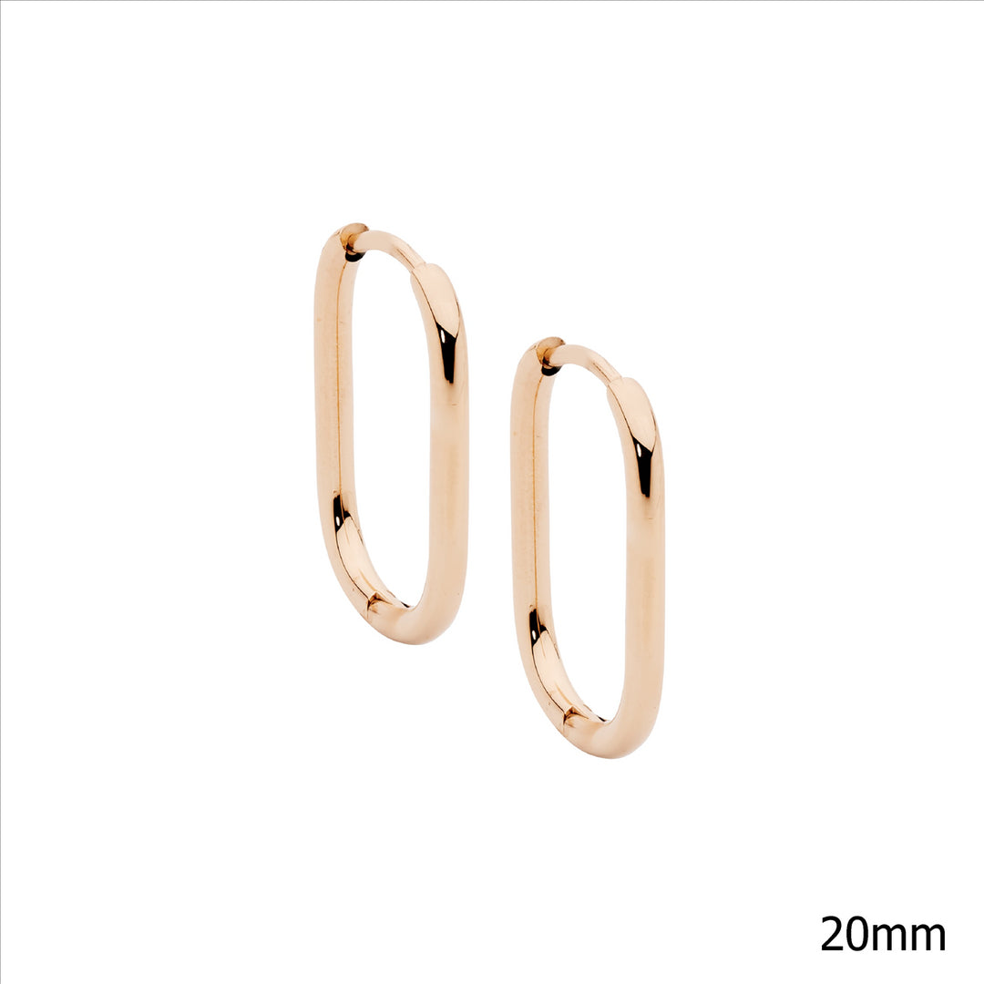 Stainless Steel 20mm Oval Hoop Earrings w/Rose Gold IP Plating