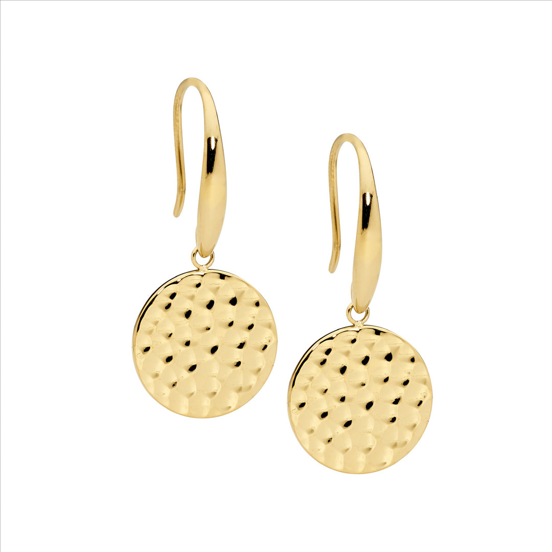 Stainless Steel 15mm Hammered Disk on Shp/hook w/Gold IP Plating