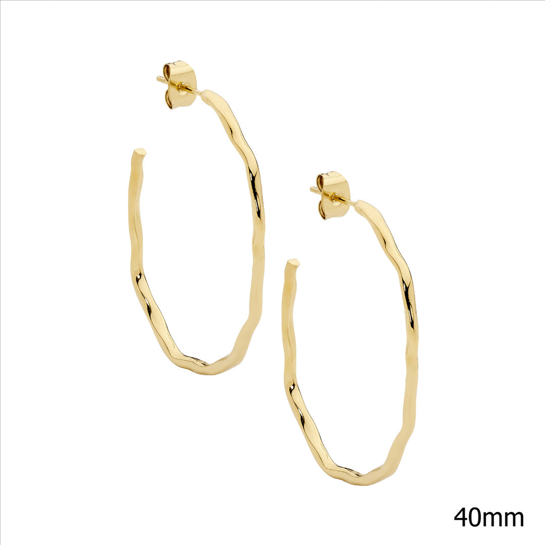 Stainless Steel 40mm Wave Hoop Earrings w/Gold IP Plating