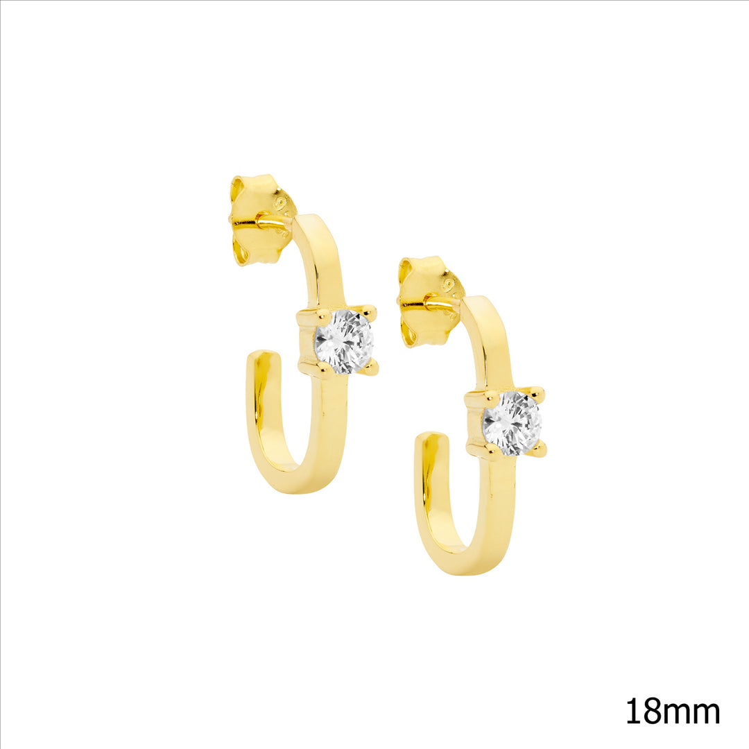 SS 18mm Oval Earrings w/4mm WH CZ, Gold Plating
