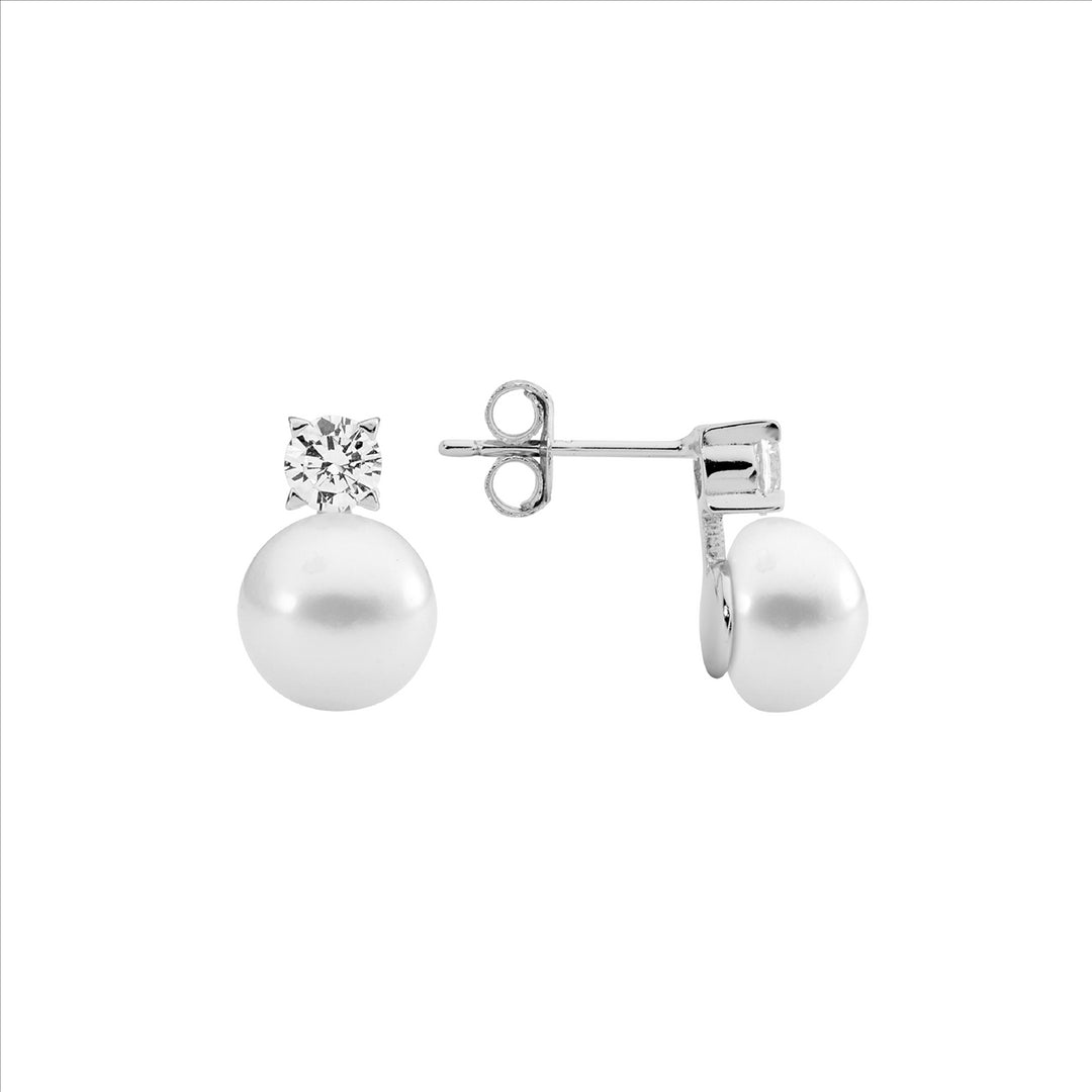 SS 4mm Claw Set WH CZ, 8.5mm Freshwater Pearl Earrings