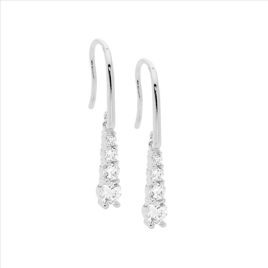 SS 4 Round WH CZ Gradual Drop Earrings on Shp/hook