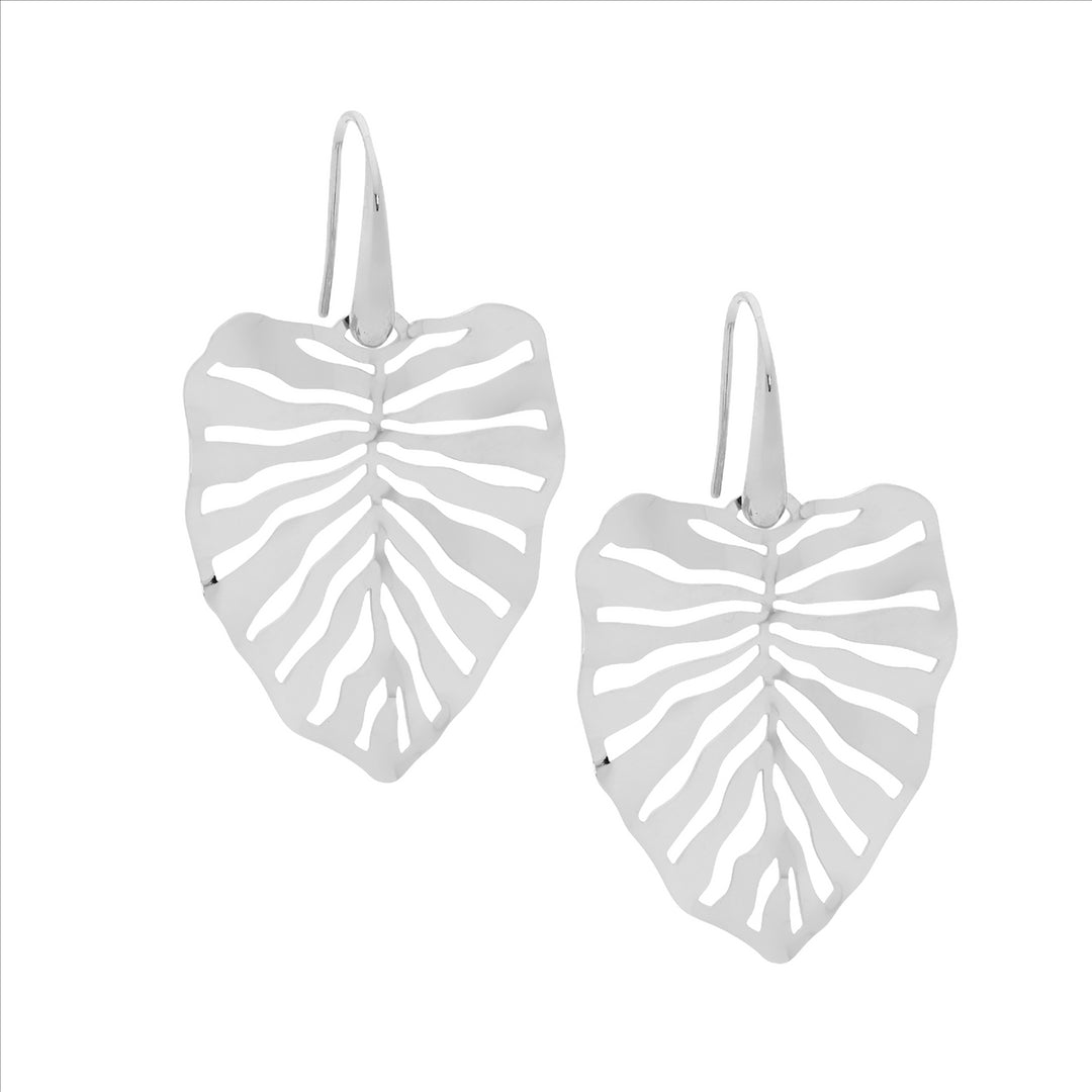 Stainless Steel 36mm Monstera Leaf Earrings