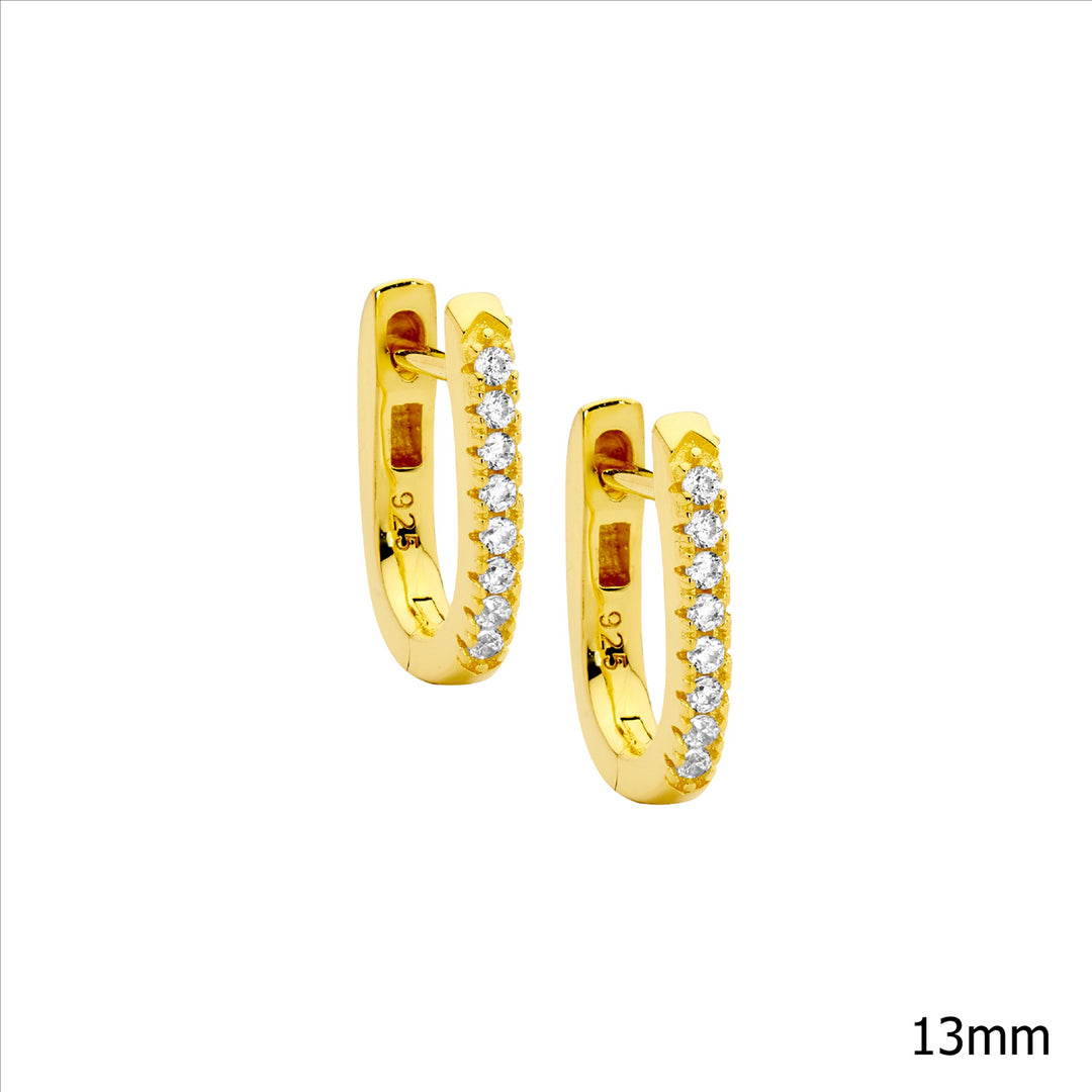 SS wh cz 13mm oval hoop earrings w/ gold plating