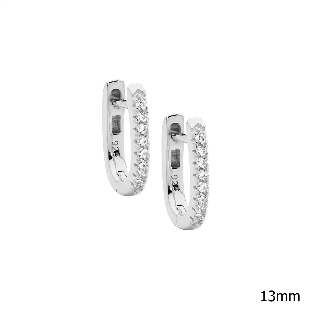 SS WH CZ 13mm Oval Hoop Earrings