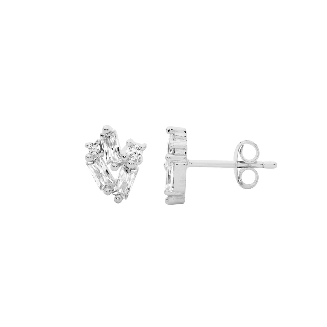 SS Staggered Rnd & Baguette WH CZ Earrings