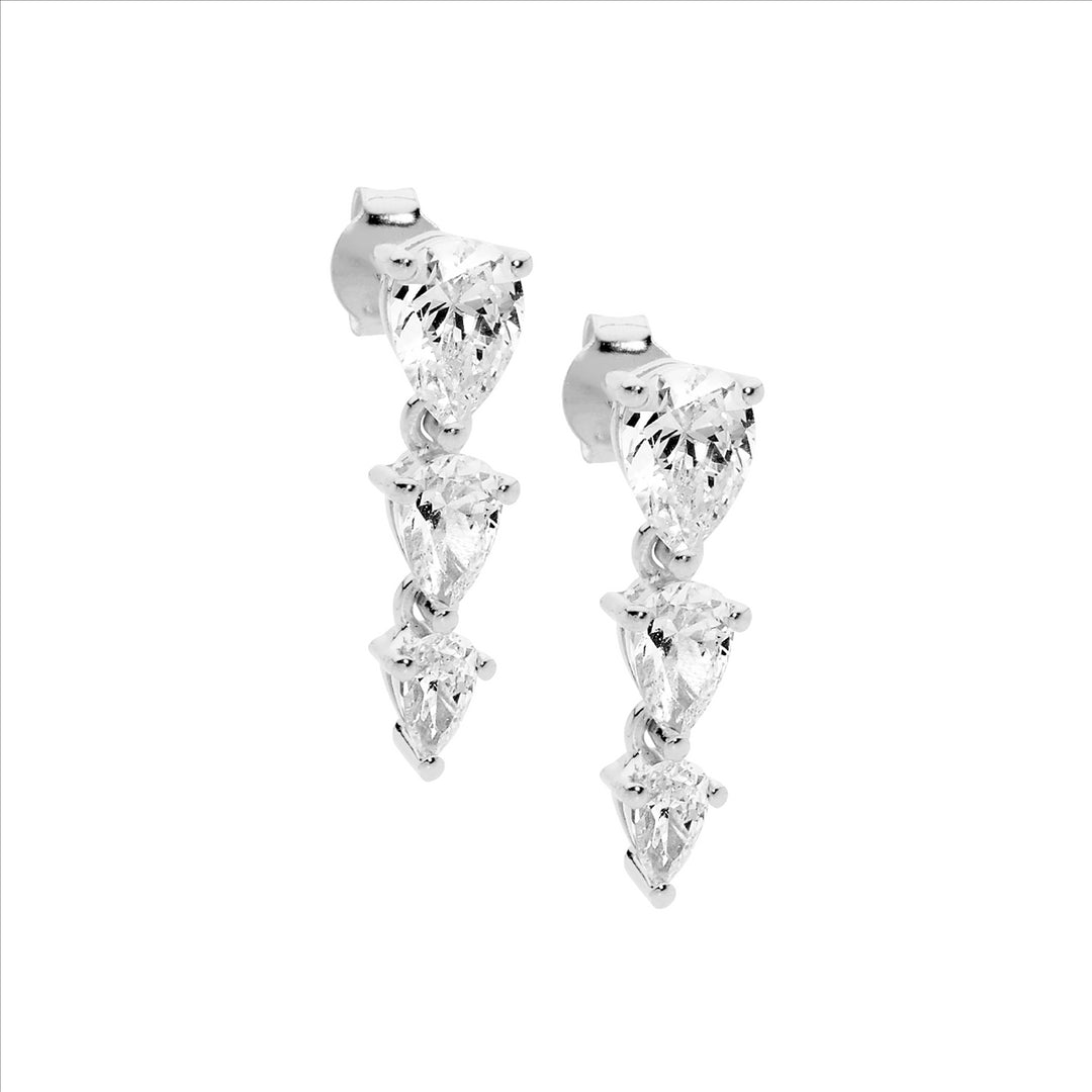 SS 3 Pear WH CZ Drop Earrings