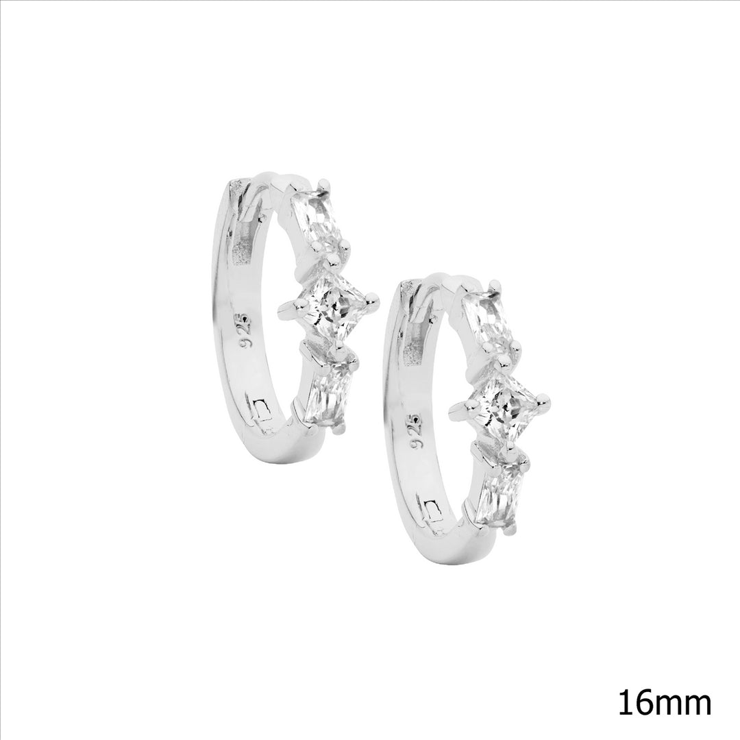 SS Baguette & Princess WH CZ 16mm Hoop Earrings