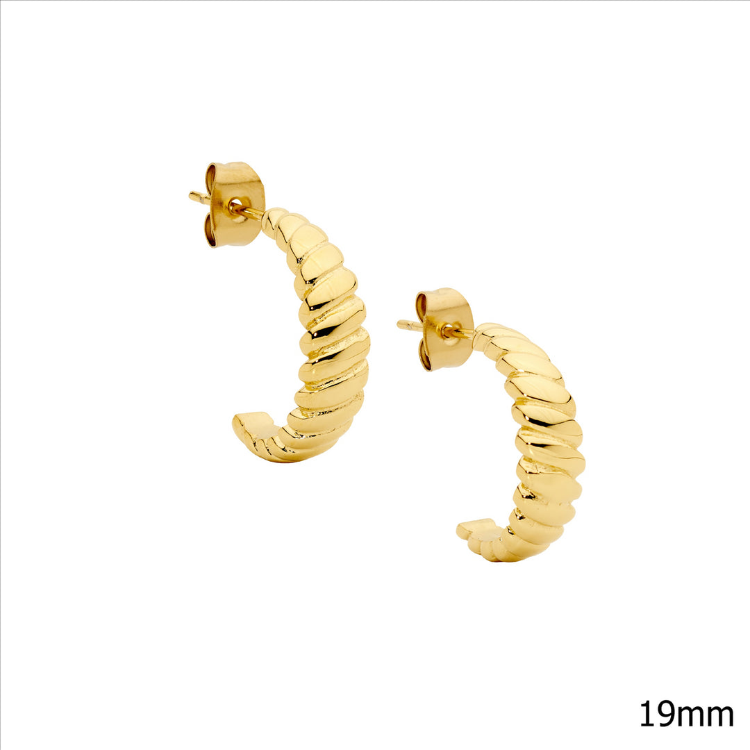Stainless steel 19mm rounded twist hoop earrings w/gold IP plating
