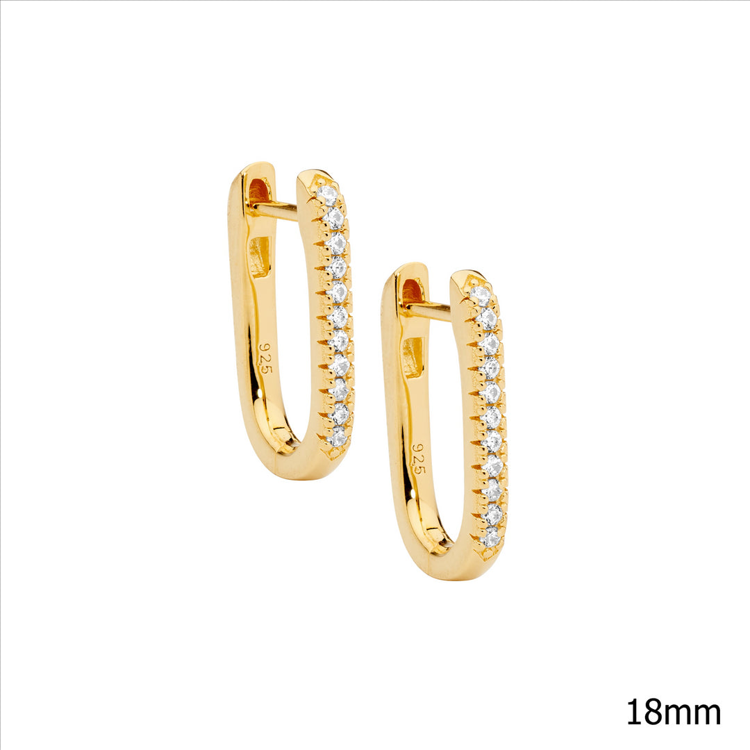 SS WH CZ 18mm Oval Hoop Earrings w/Gold Plating
