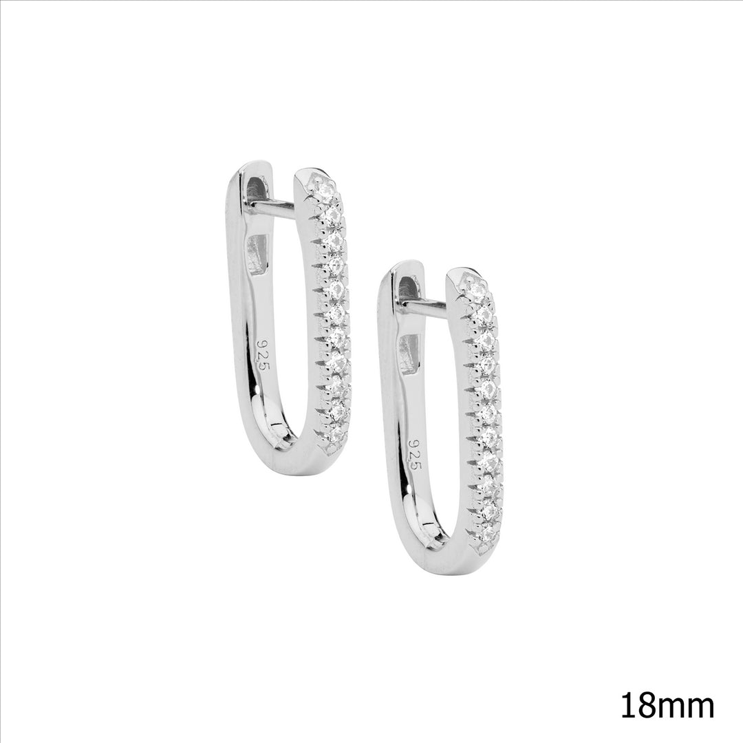 SS wh cz 18mm oval hoop earrings