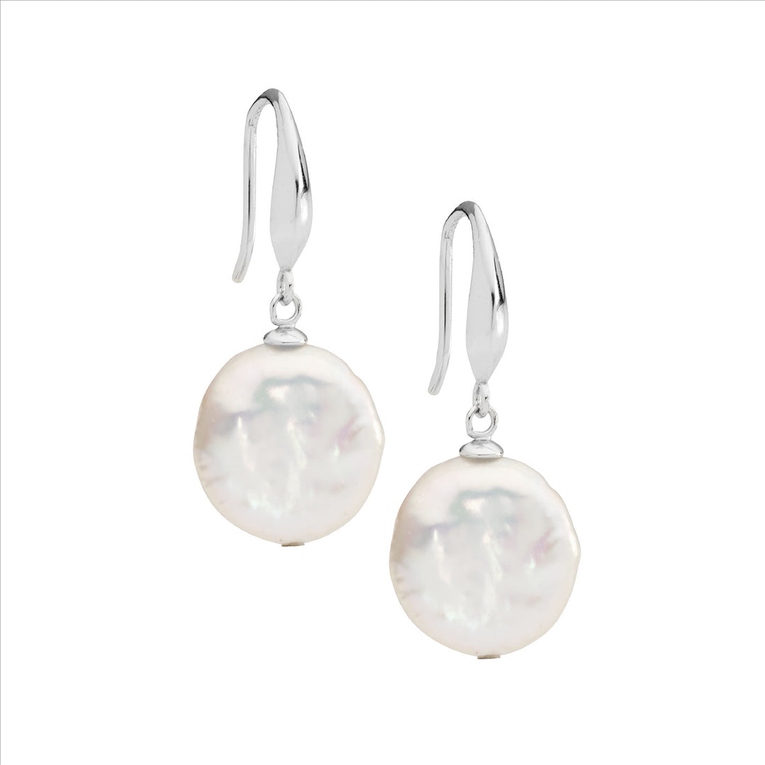 SS 12mm Freshwater Coin Pearl Earrings on Shp Hook
