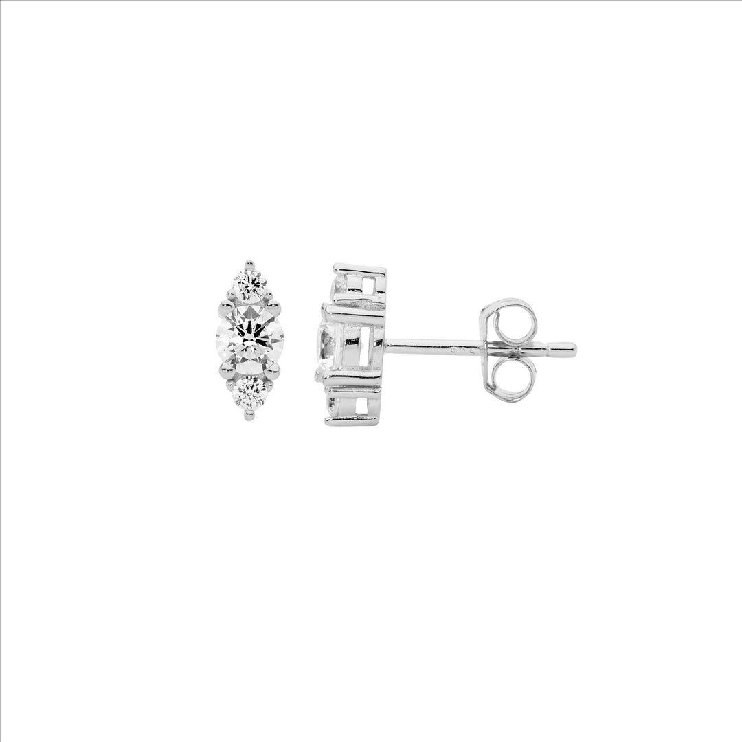 SS 3x WH CZ Stud Earrings