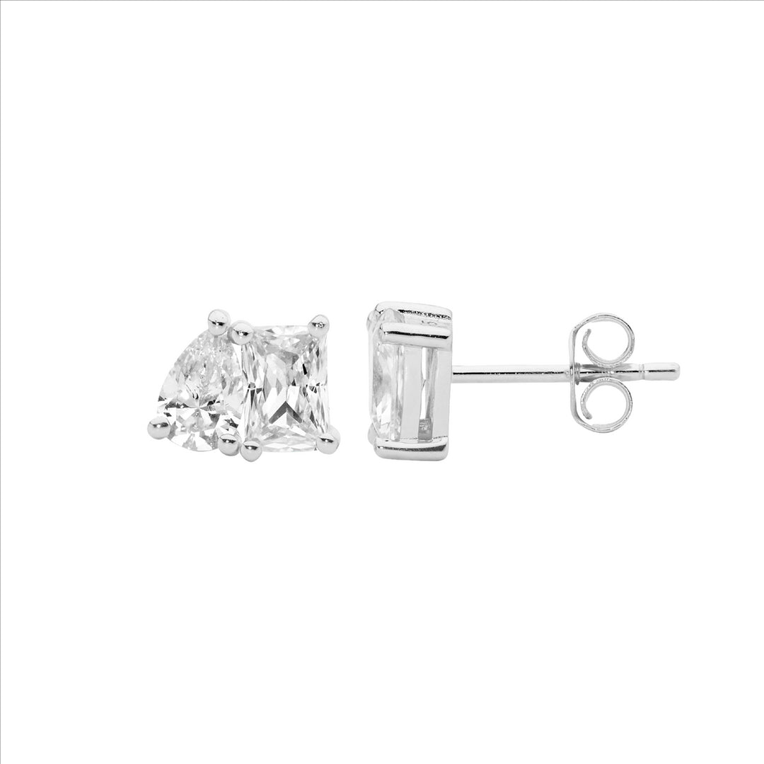 SS Emerald & Pear Cut WH CZ Stud Earrings