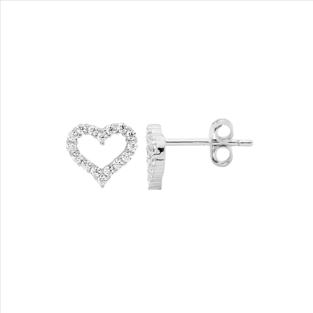 SS WH CZ 8mm Open Heart Earrings
