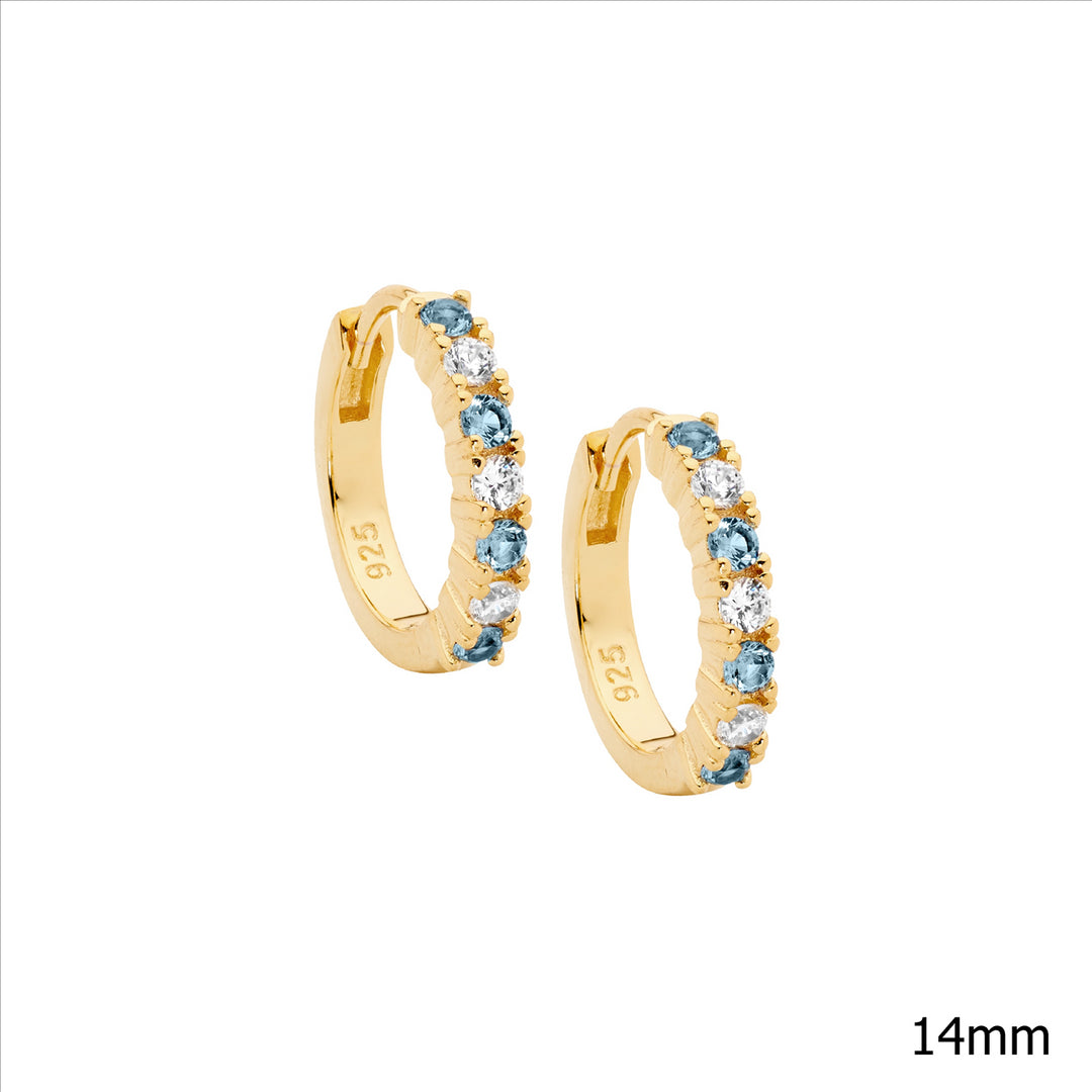 SS spinel & wh cz 14mm hoop earrings w/gold plating