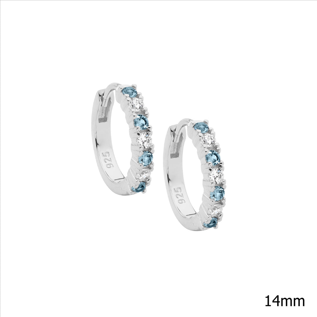 SS Spinel & WH CZ 14mm Hoop Earrings