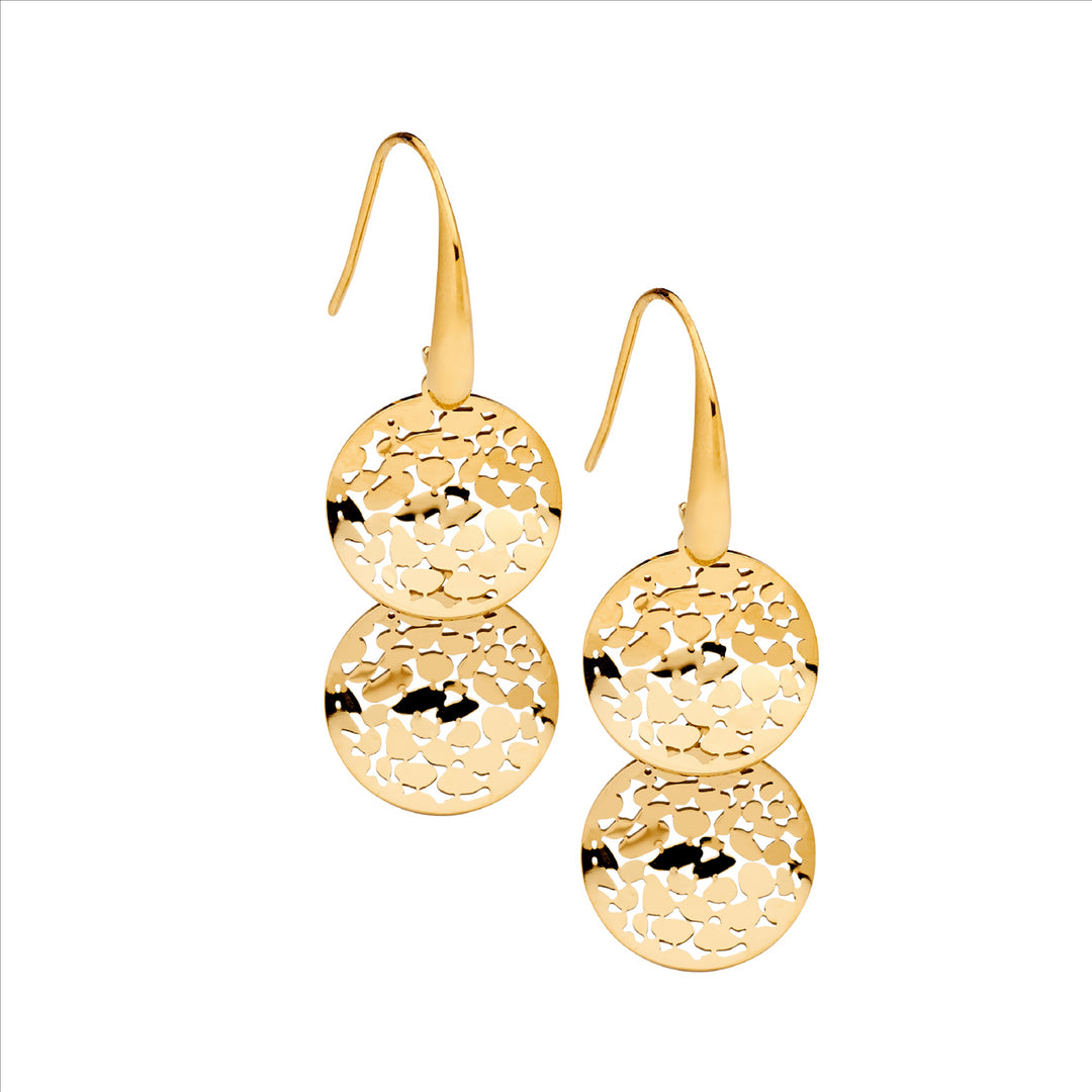 Stainless Steel Wave Disk x 2 on Shp Hook w/Gold IP Plating