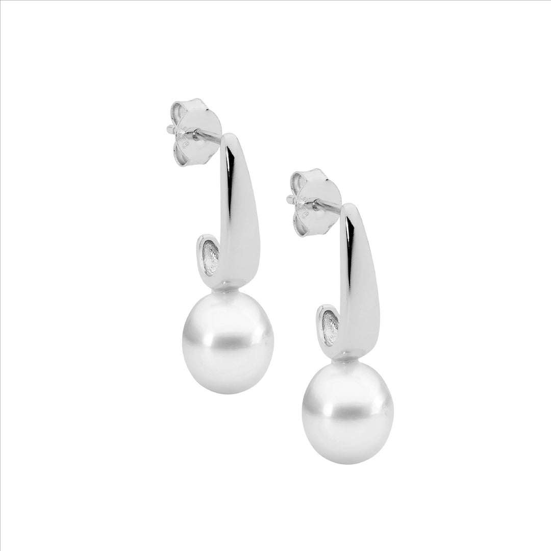 SS Drop Earrings w/Freshwater Pearl