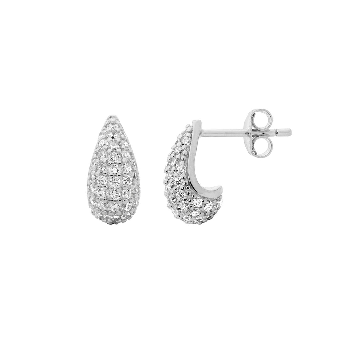 SS WH CZ Pave 12mm Tear Drop Earrings