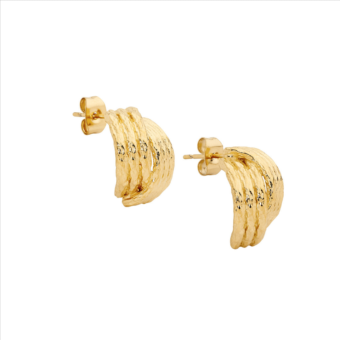 Stainless Steel Cross Over 17mm Hoop Earrings, Gold IP Plated