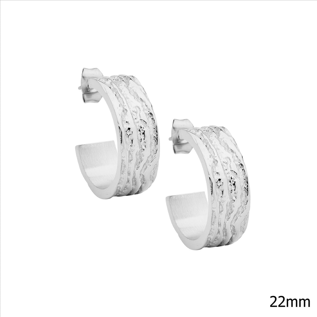 Stainless Steel Wave Feature 22mm Hoop Earrings