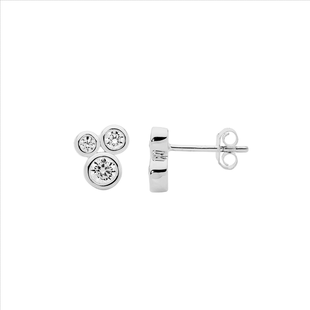 SS bezel set wh cz cluster earrings