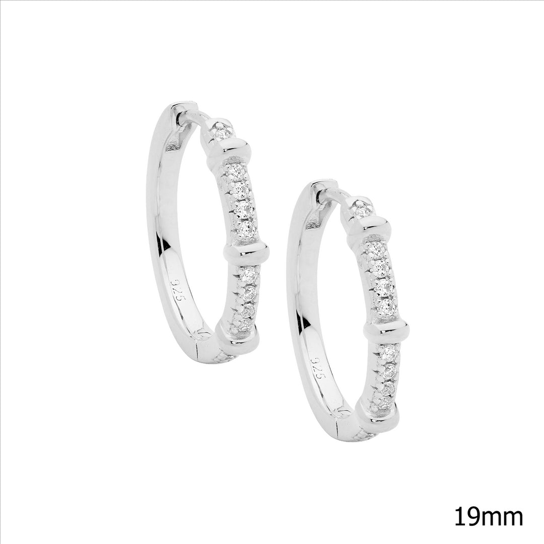 SS 19mm wh cz hoop earrings w/ 3x bands