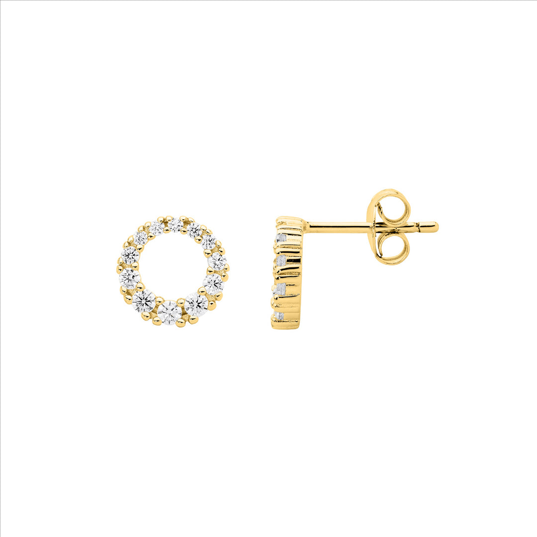 SS gradual wh cz 9mm circle earrings w/gold plating