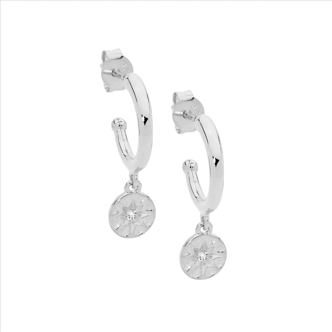 SS 13mm hoop earrings, wh cz star disk