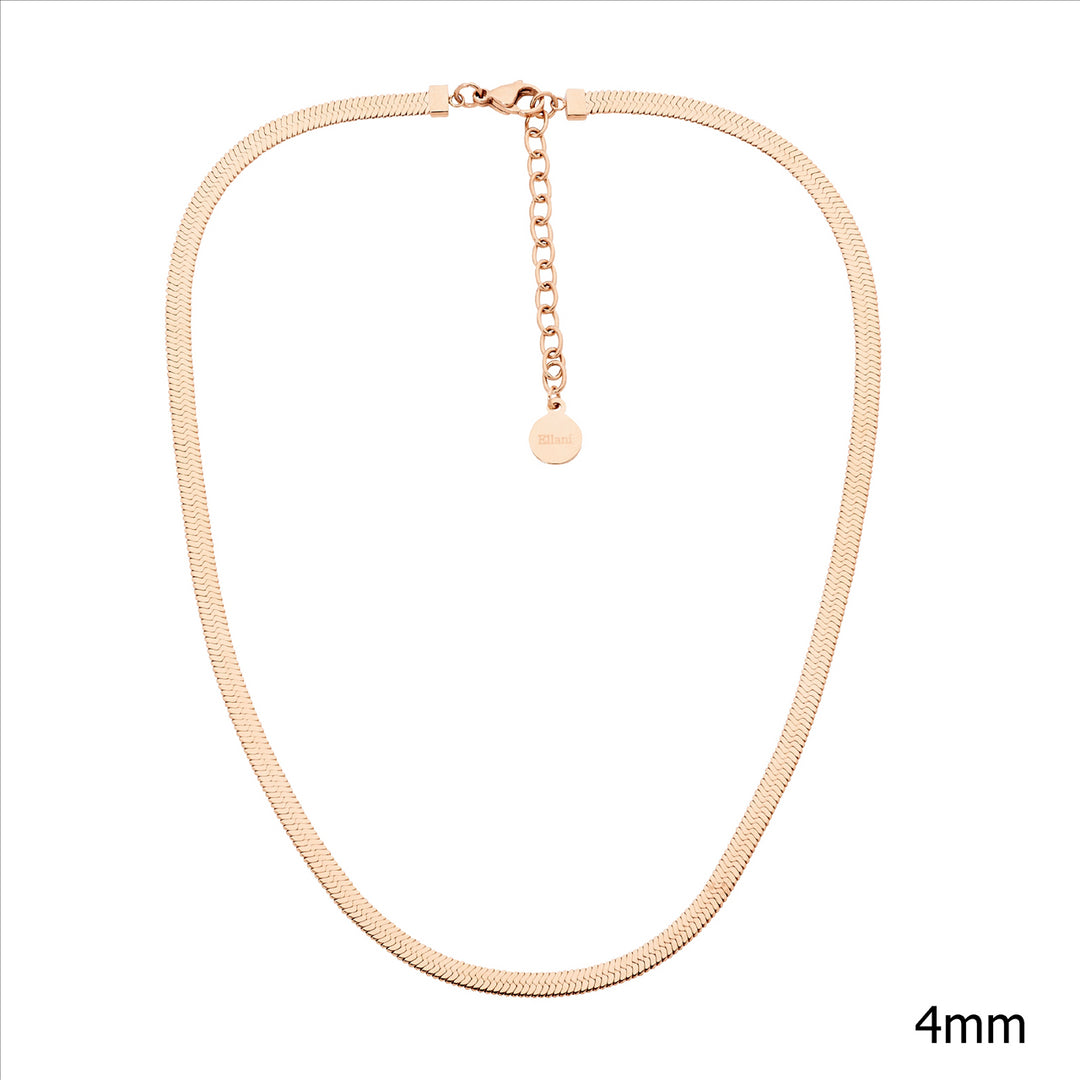 Stainless Steel 4mm Herringbone Chain, 40+5cm w/Rose Gold IP plating