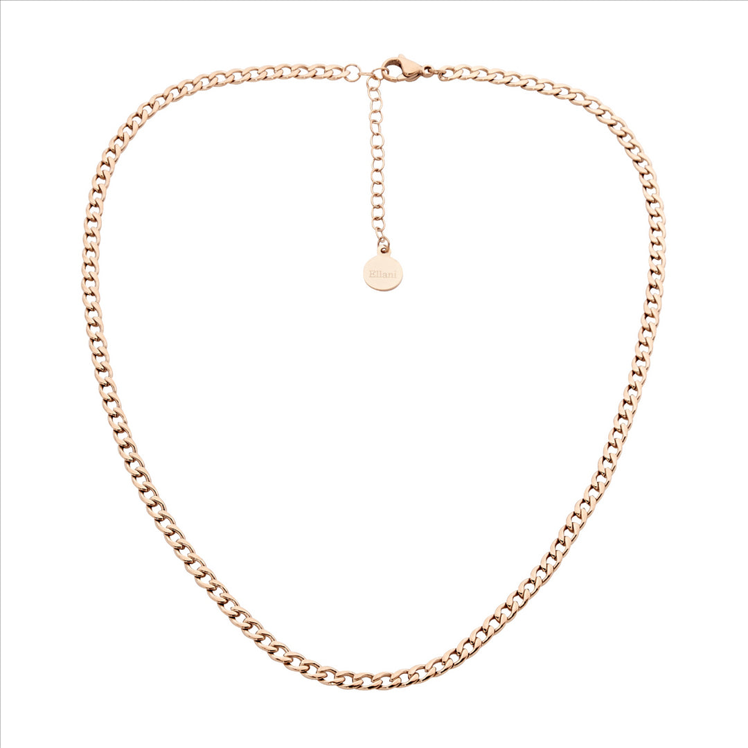 Stainless Steel Curb Chain Necklace 40cm+ ext. w/Rose Gold IP plating